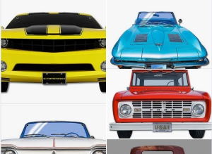 XXL Schilder der Fronten von Camaro, Mustang, Corvair, Corvette, Thunderbird GTO